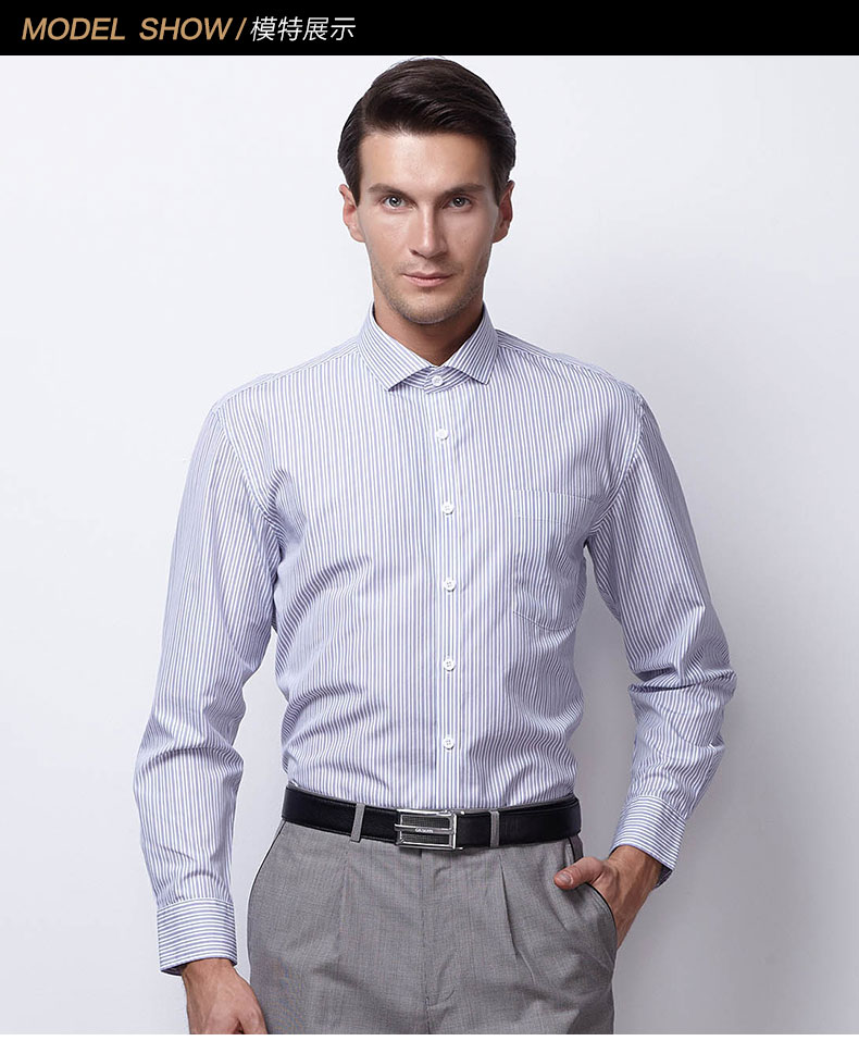 乔治白衬衫新款140支温莎领条纹衬衣商务休闲男士长袖衬衫 灰紫条纹