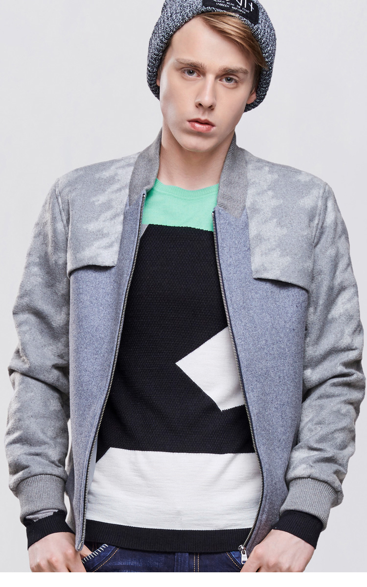 卡宾cabbeen 秋冬男装毛呢外套 男士夹克休闲舒适立领茄夹衫b