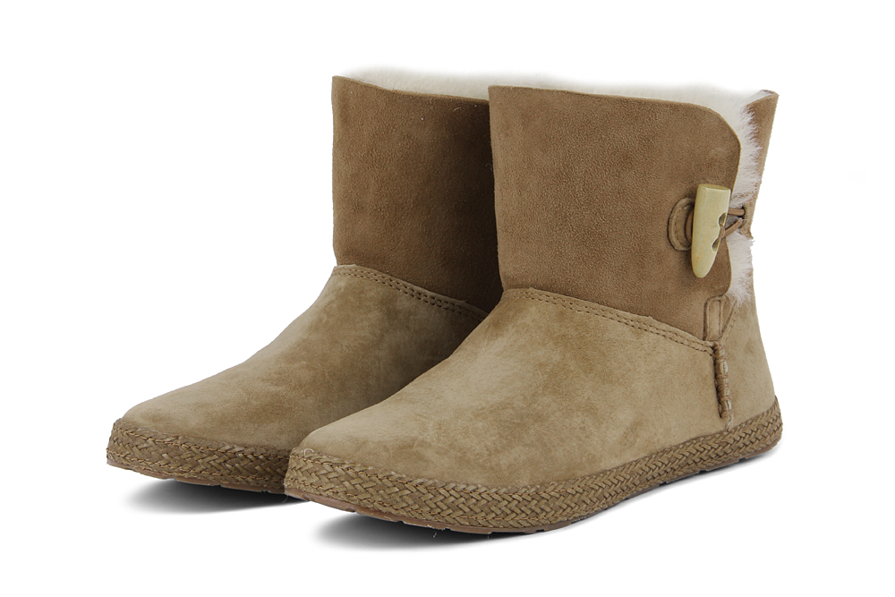 ugg新款女鞋时尚潮流牛角搭扣休闲舒适保暖羊皮女靴1012503栗色us