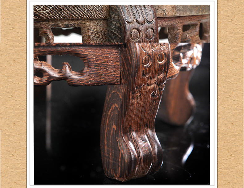 木质圆形高脚古典花瓶托实木花盆底座 手工镂空雕花鸡翅木圆形 直径15