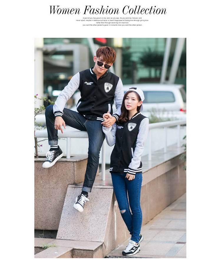 姿昵叶2016女抓绒开衫情侣装卫衣大码胖MM棒球服女韩版外套学生班 班服Y2036 蓝色 男 L
