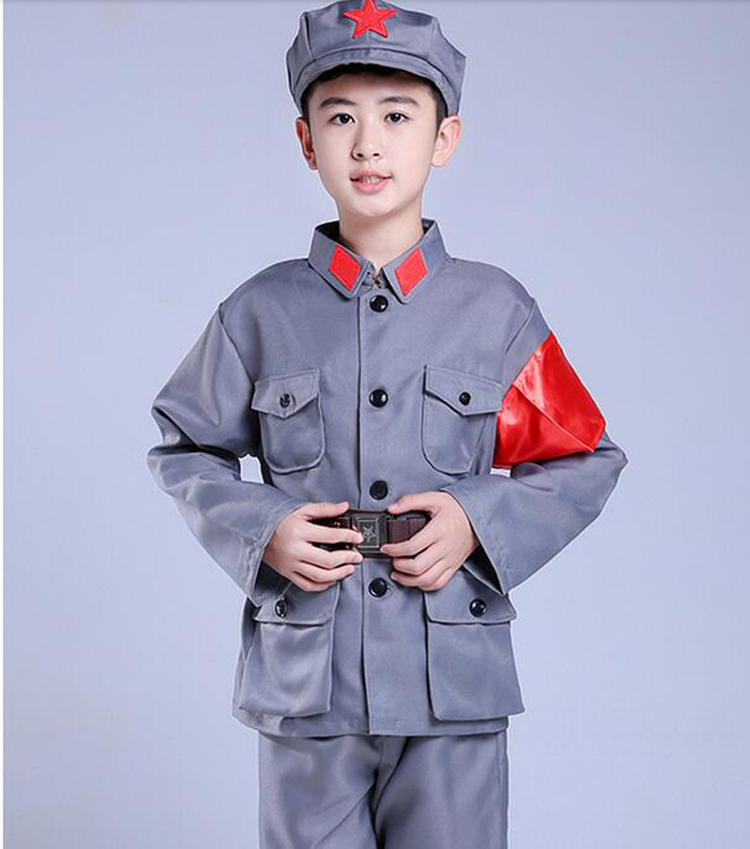 红军衣服 儿童演出服小八路抗战服装校园舞台表演服装兵服 蓝色红军服