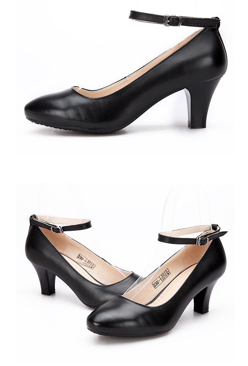 3515强人女鞋黑色高跟鞋女式休闲圆头皮鞋女单鞋舞鞋 黑色 36