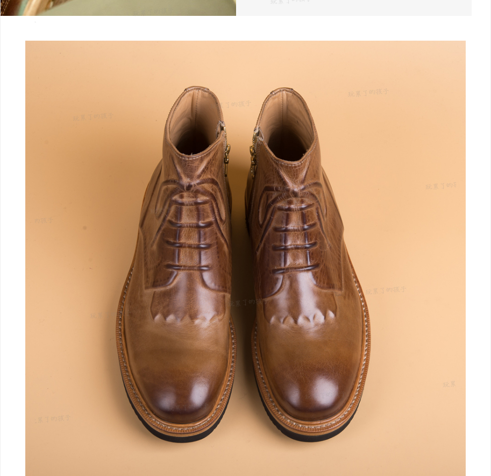 玩儿!绑带深埋!手工固特异原色牛皮复古擦色男装短工装靴子 棕色 38
