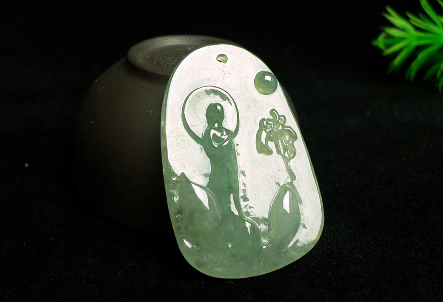 翡翠A货浅绿色悟道挂件9.63克拍卖_价格_图片