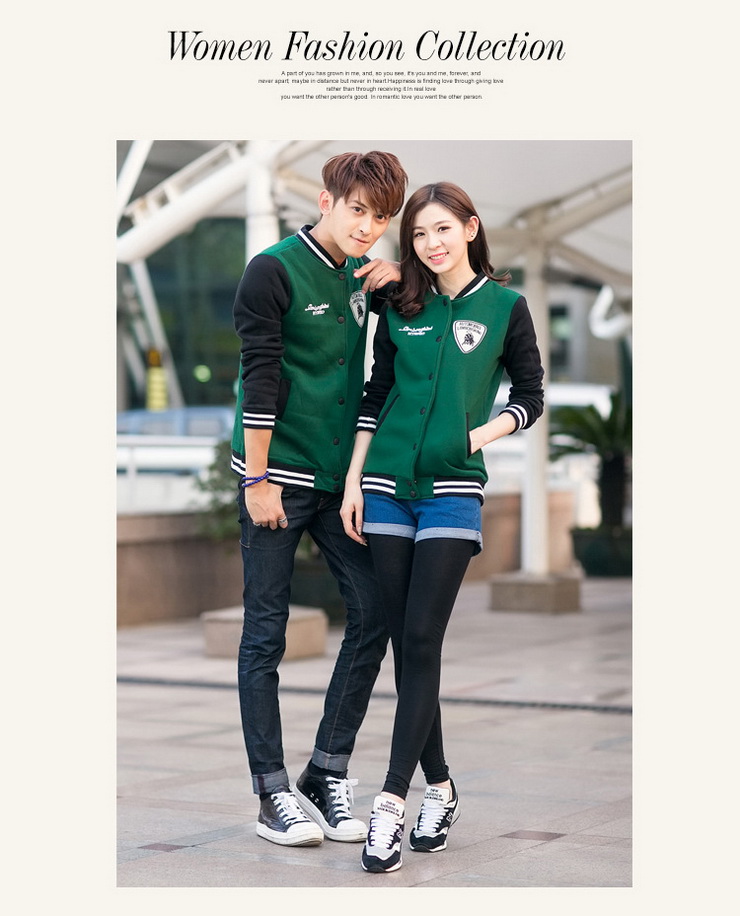 姿昵叶2016女抓绒开衫情侣装卫衣大码胖MM棒球服女韩版外套学生班 班服Y2036 蓝色 男 L