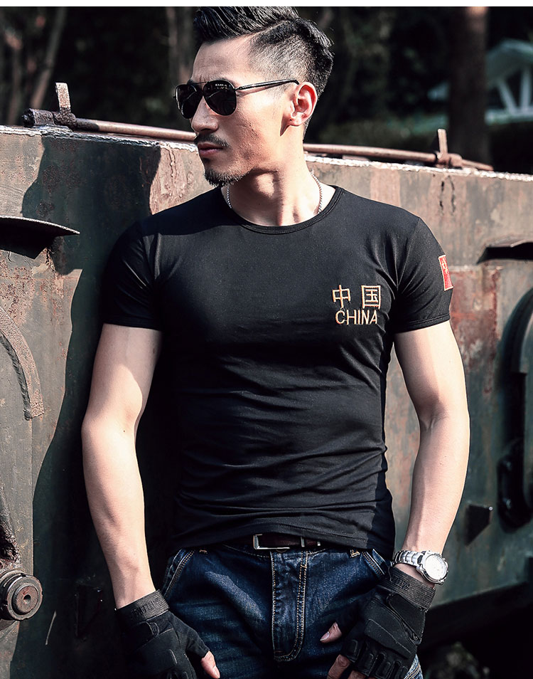 v5军装男短袖t恤衫军迷战术迷彩服体能服特种兵t恤体 短袖黑圆中国 m