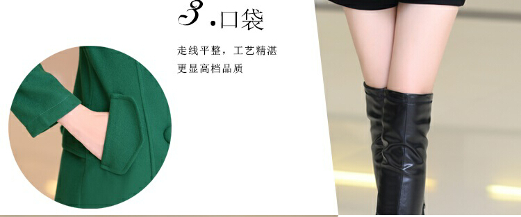 七秒记衣 冬装韩版中长款修身显瘦毛呢料大衣秋冬女装长袖翻领双面呢子短款外套 女大码 蓝色 XL