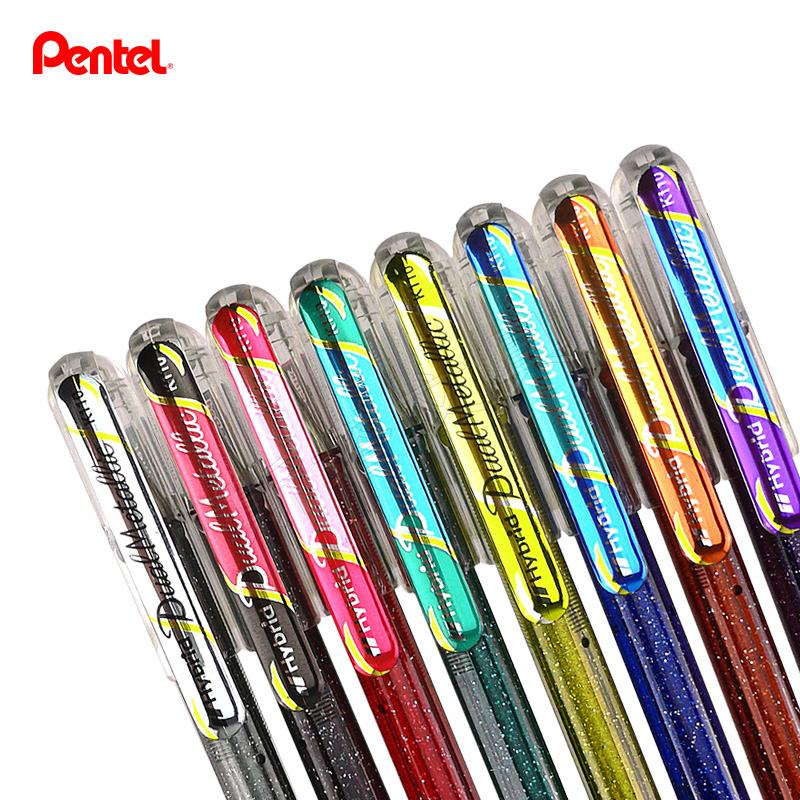 日本pentel派通蝴蝶金属笔珠光水笔k110闪光中性笔幻彩啫喱笔白黑纸