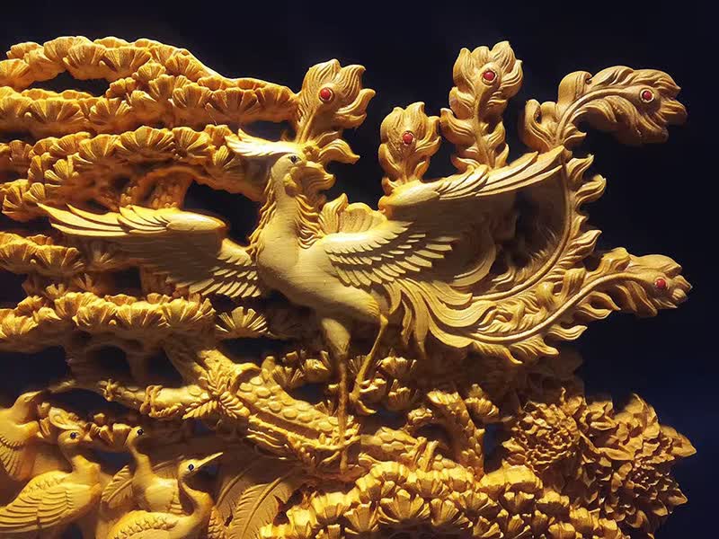 百鸟朝凤【产品品名】:崖柏雕刻家居摆件 百鸟嘲讽精雕工艺摆件