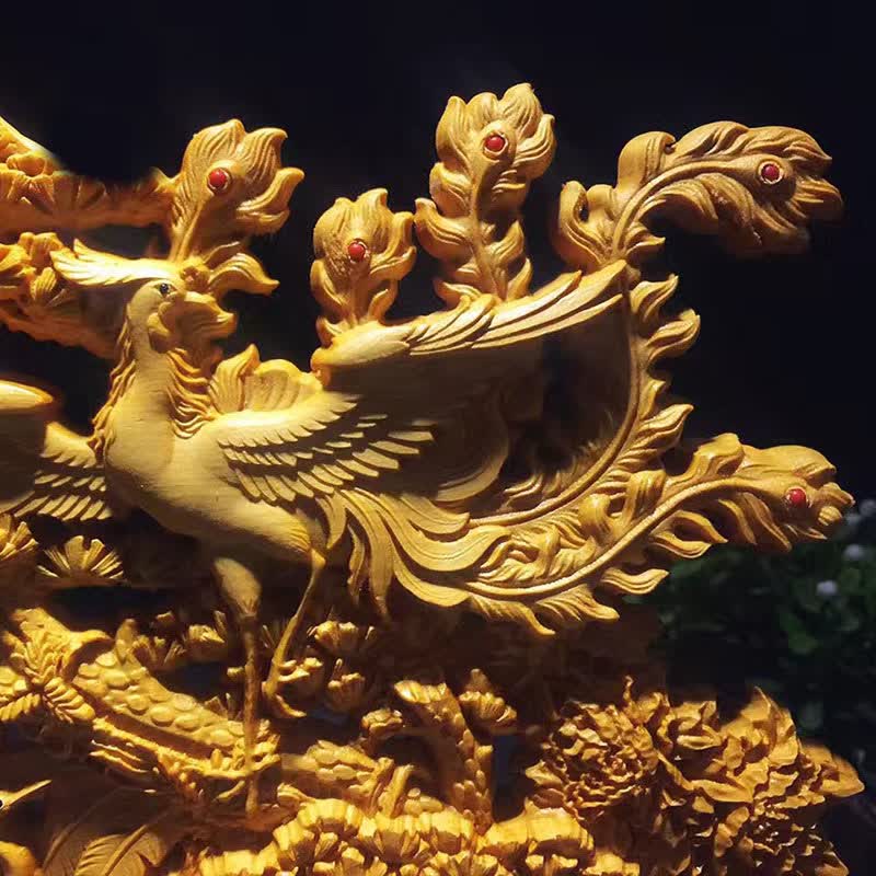 泽艺缘 太行崖柏根雕百鸟朝凤精雕摆件家居工艺品 百鸟朝凤