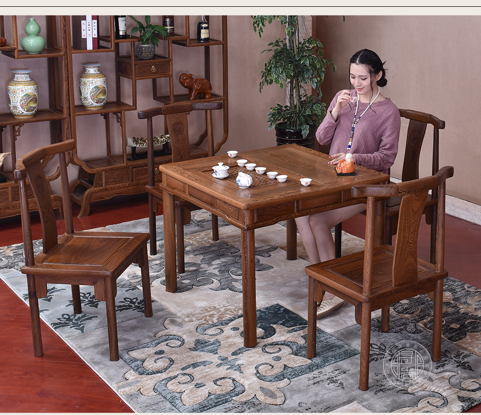 寻古红木家具非洲鸡翅木学名非洲崖豆木正方形茶桌实木办公室休闲茶几