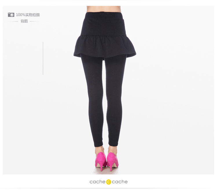 cachecache 欧美休闲运动带裙摆黑色打底裤女秋 9115021209 城市黑色209 L
