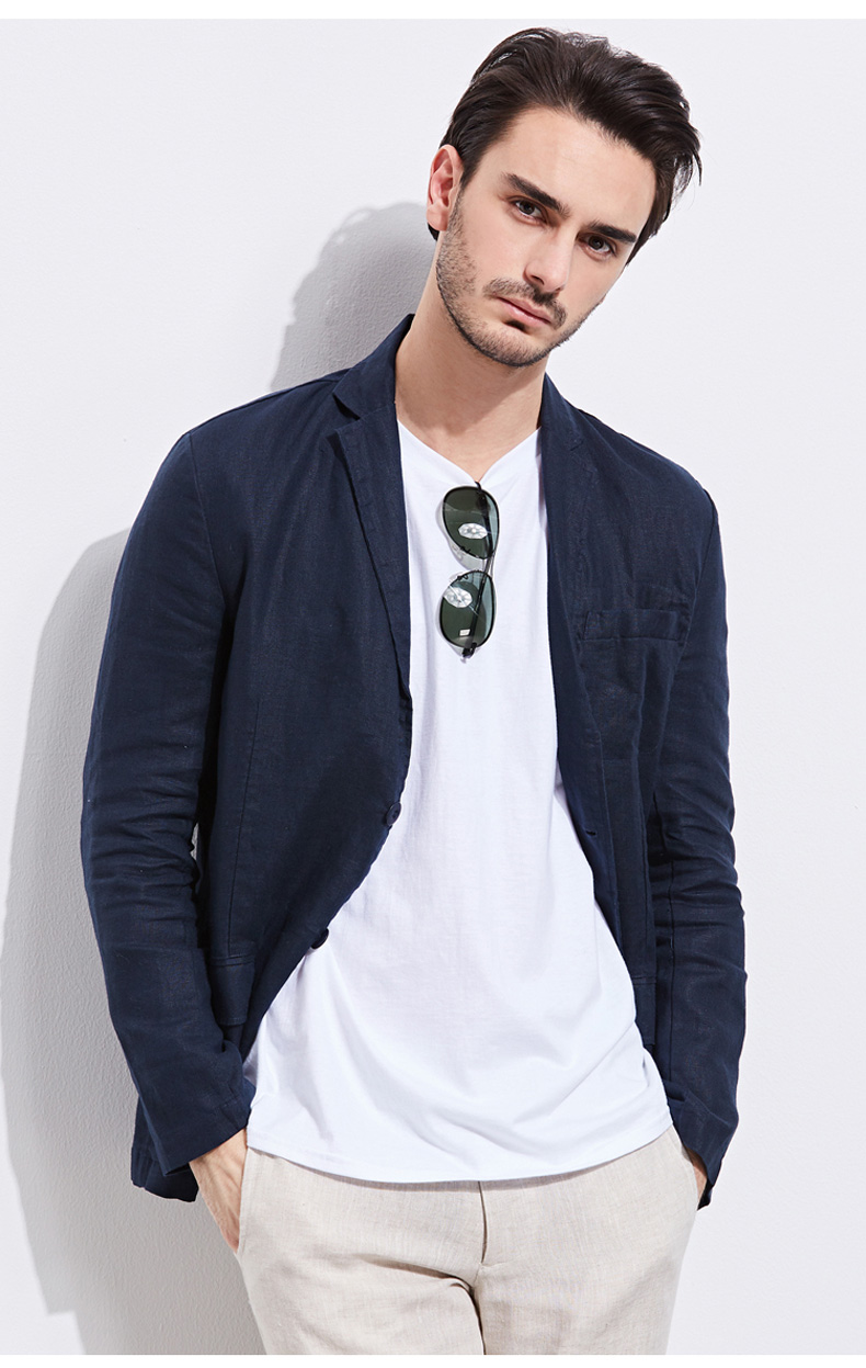 新款商务休闲棉麻西装商务休闲男外套中国风男装纯色帅气小西装潮流