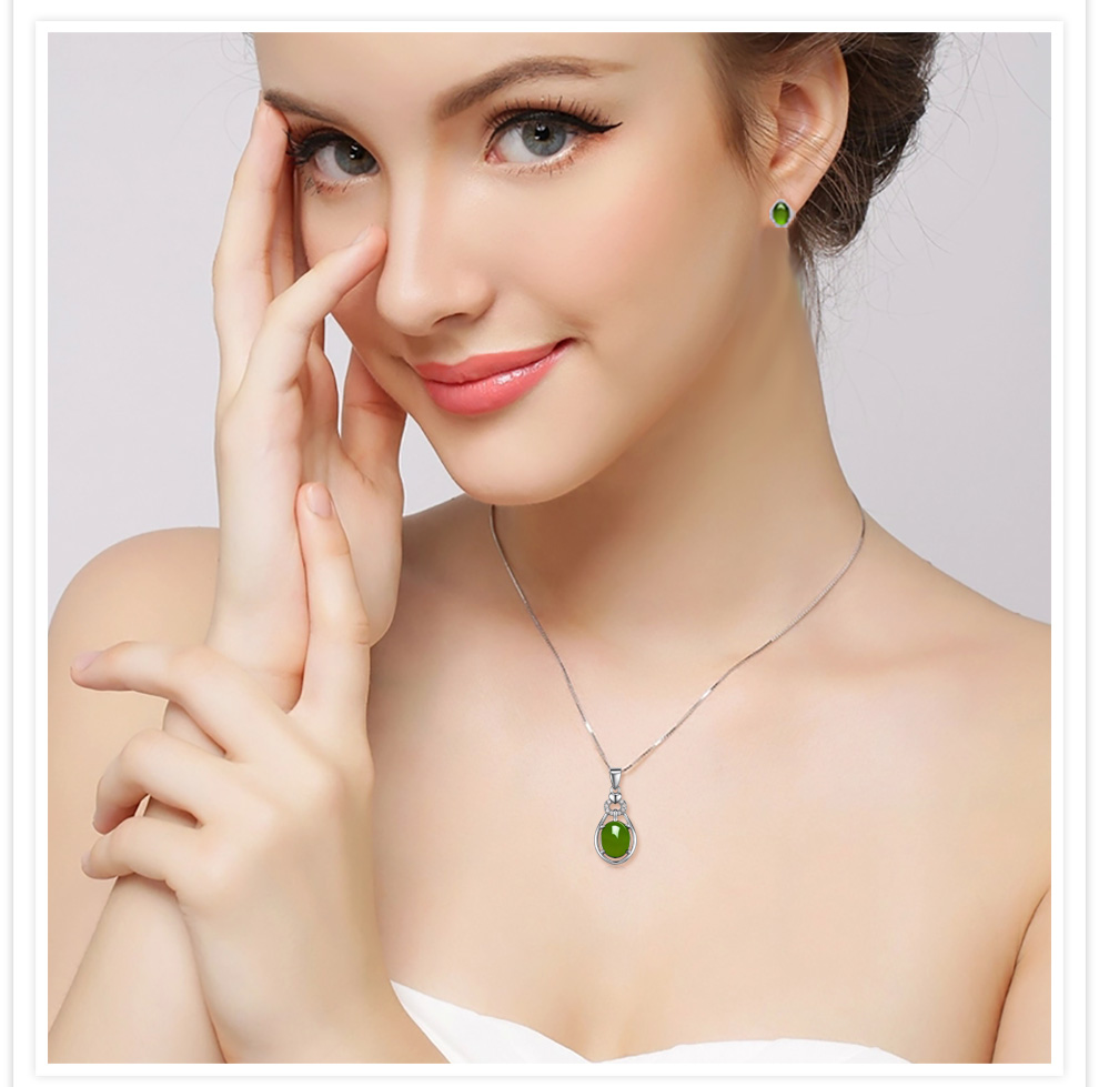 melifa和田玉碧玉吊坠925银项链女锁骨链日女款玉石挂件生日母亲节