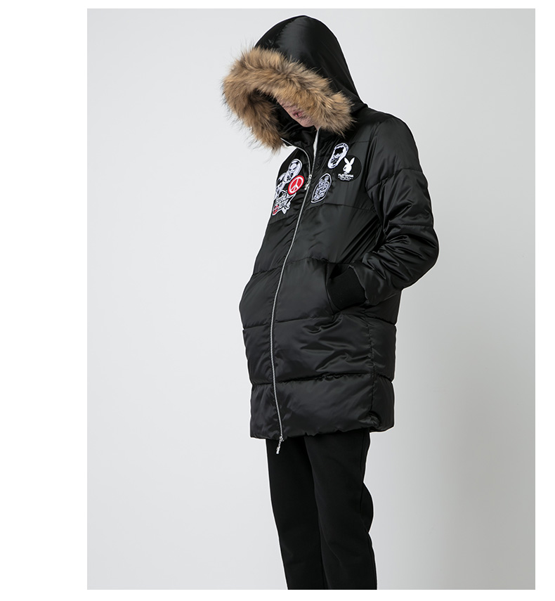 hipanda你好熊猫男款徽章羽绒服黑色175l