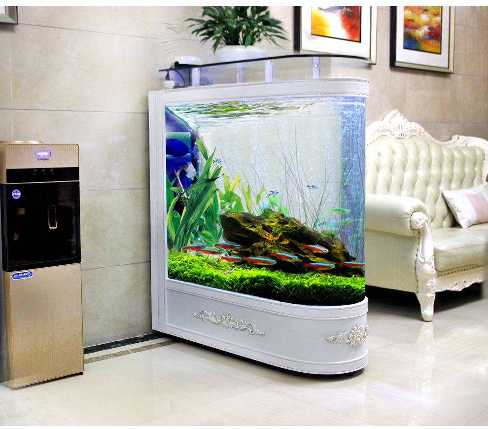 2米客厅家用中型大型金鱼缸定做餐厅隔断鱼缸屏风 b款复古冰花边框