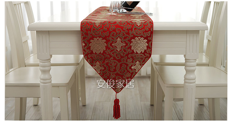 安俊 桌布桌旗现代简约中式33*198CM富贵花全拼系列茶几布 富贵花全拼红色桌旗