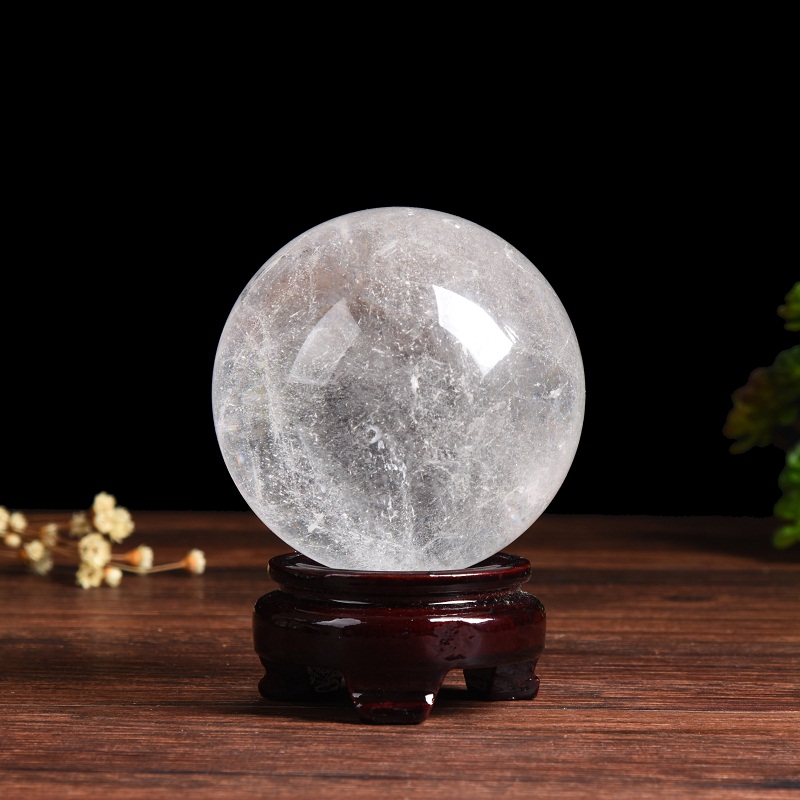 百纳源 白水晶球摆件 白色水晶球客厅家居装饰品天然巴西原石打磨 直