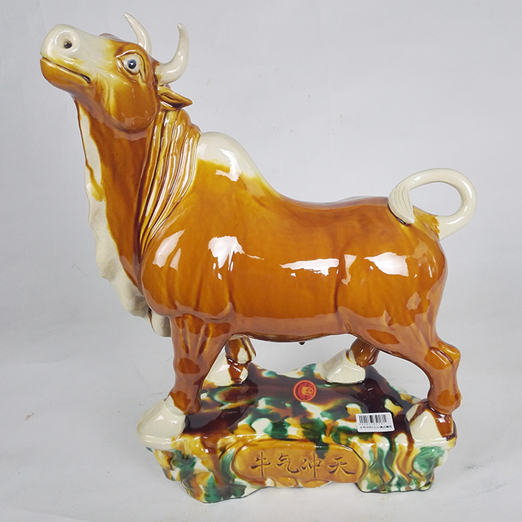 中工美唐三彩摆件牛气冲天办公摆件中国特色礼物送外宾黄釉