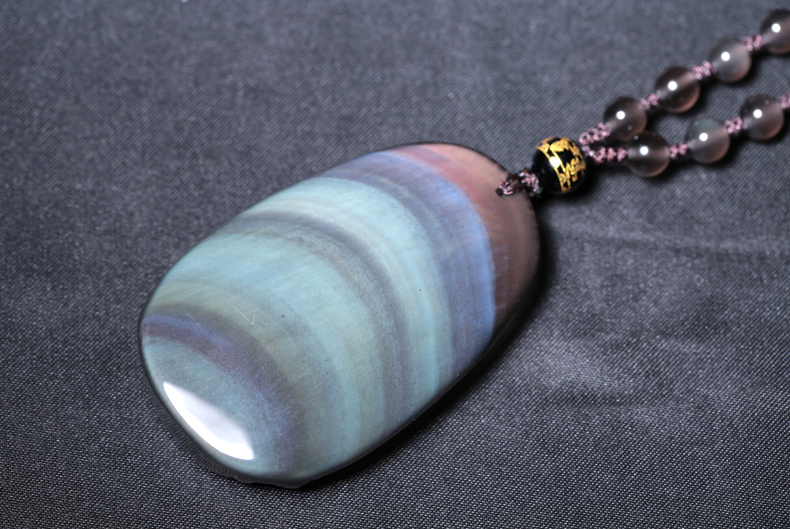 彩虹蓝眼黑曜石本命佛吊坠文殊菩萨生肖属兔守护神附证书