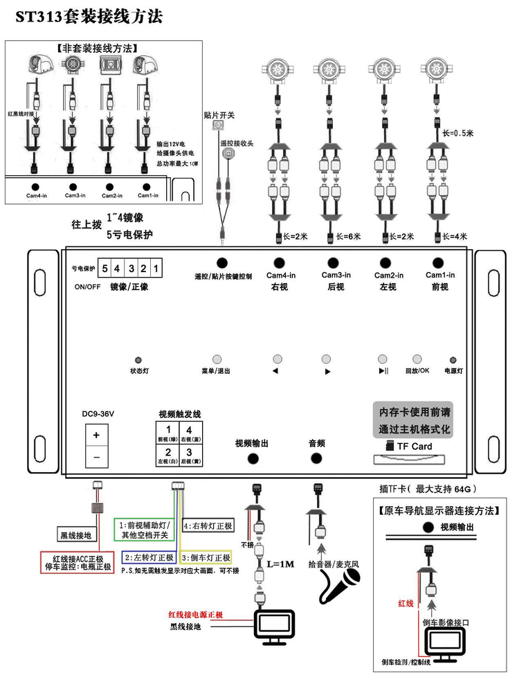 360度全景行车记录仪车载四画面分割器盲区摄像停车监控倒车影像盲区