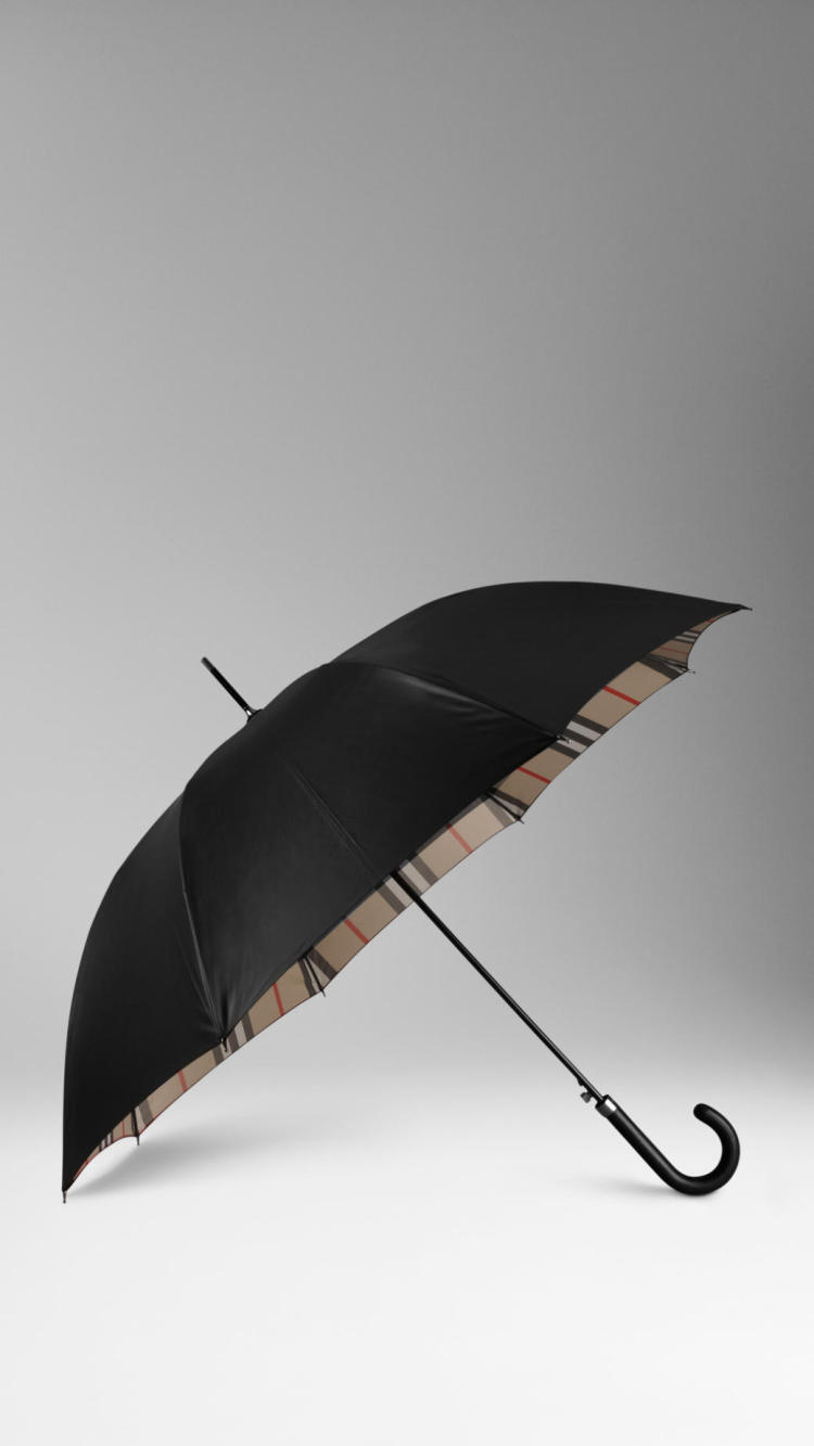 2014新品 巴宝莉burberry长柄雨伞 黑驼色 格子衬里 尼龙36954041