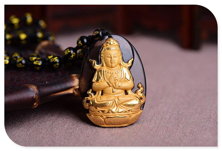 玉淼 黑曜石大日如来菩萨吊坠 生肖羊猴本命佛守护神项坠 珠链款