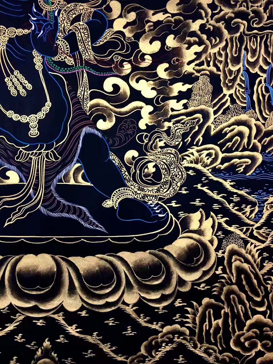 (尼泊尔)lama 黑金唐卡《金刚手菩萨》 唐卡画师