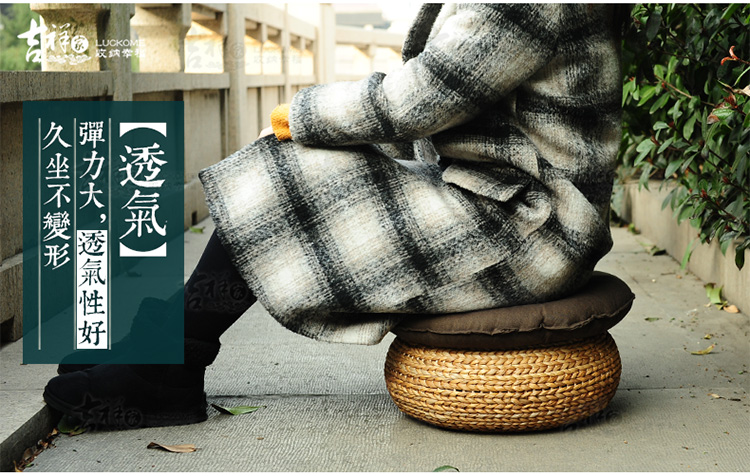 吉祥家 新中式坐垫 静悠念 手工纯棉美臀飘窗垫加厚圆形餐椅垫子办公室椅垫沙发藤椅座垫 坐垫静悠念 圆形