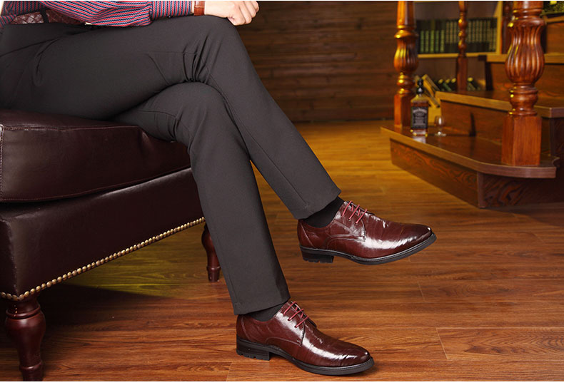 头层羊皮男鞋商务休闲皮鞋男尖头正装男士皮鞋四季透气单鞋 棕色 40