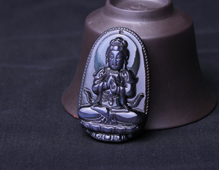 蓝眼黑曜石大日如来菩萨生肖属羊猴终身守护神吊坠