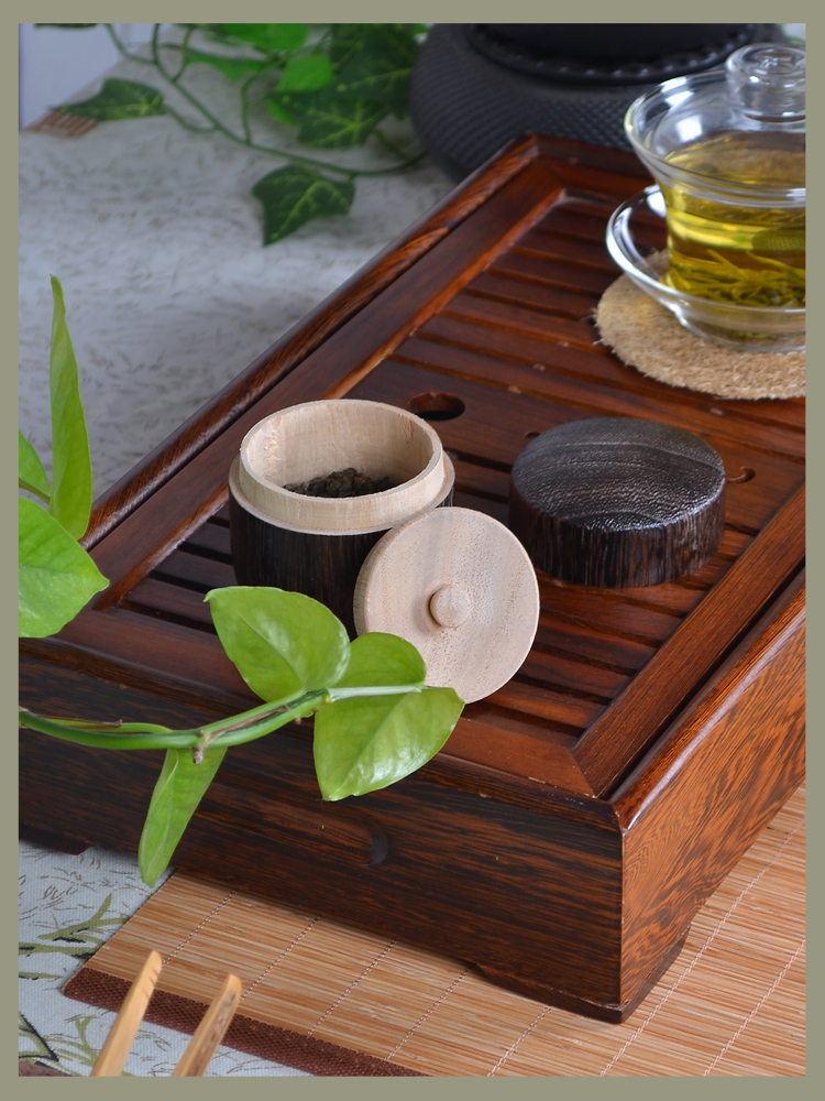 
                                                            华威礼业 烧桐木便携式随身茶叶罐（小脚）迷你随身茶叶盒收纳盒手工抹茶盒 大小组合                