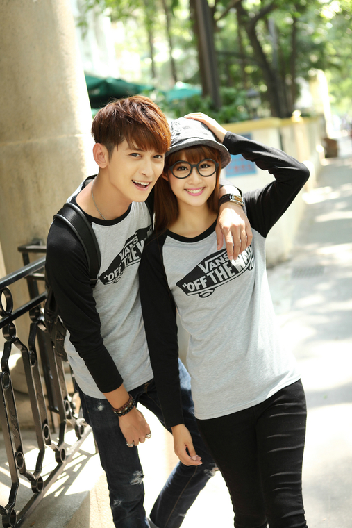 贵蝶莉 情侣装2015新款韩版修身民族风情侣潮男女长袖t恤圆领打底衫