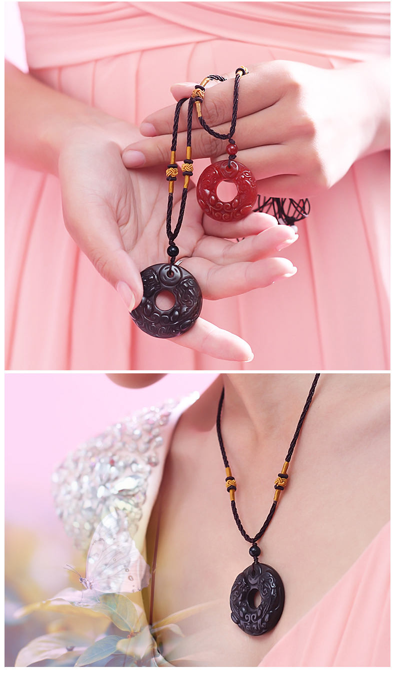 天御阁冰种黑曜石貔貅吊坠天然水晶红玛瑙平安扣项链男女士情侣款招财