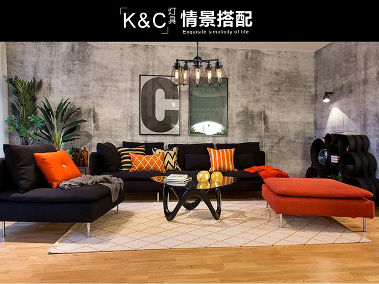 
                                        kc灯具复古LOFT工业风重金属五头餐厅酒吧咖啡店书房铁艺铁笼吊灯 含原装灯泡                