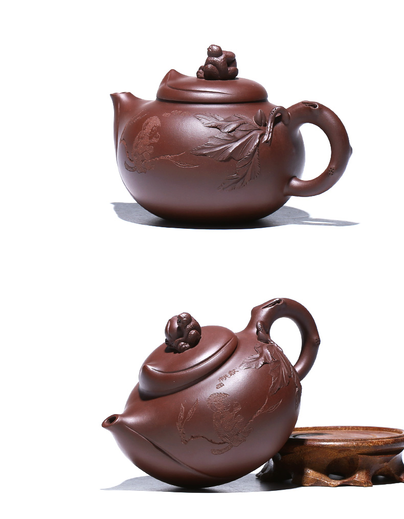 宜兴紫砂壶茶壶纯全手工艺贴花茶壶茶器特价茶具原矿紫泥灵猴献瑞_ 5