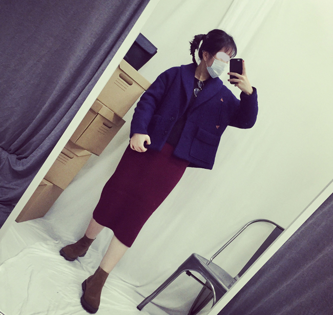 安巴克2015冬季新款韩版女装宽松显瘦学院风纯色口袋夹棉加厚毛呢大衣女单排扣长袖小西装外套 蓝色 均码 胸围118cm