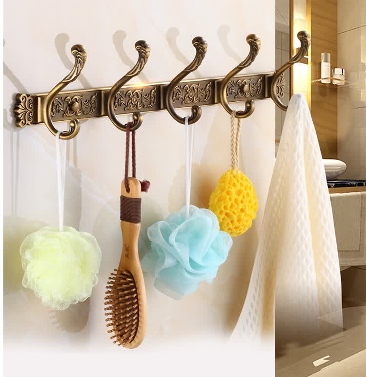 萌碎仿古挂衣钩卫生间衣帽钩浴室壁挂墙壁衣服欧式排钩门后挂钩免钉钩