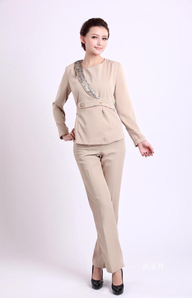 
                                        绮彤小镇2015春夏秋冬装时尚新款美容师工作服美容服美容师服装美容院工作服套装套裤职业装 粉红色 XXL 胸围96cm                