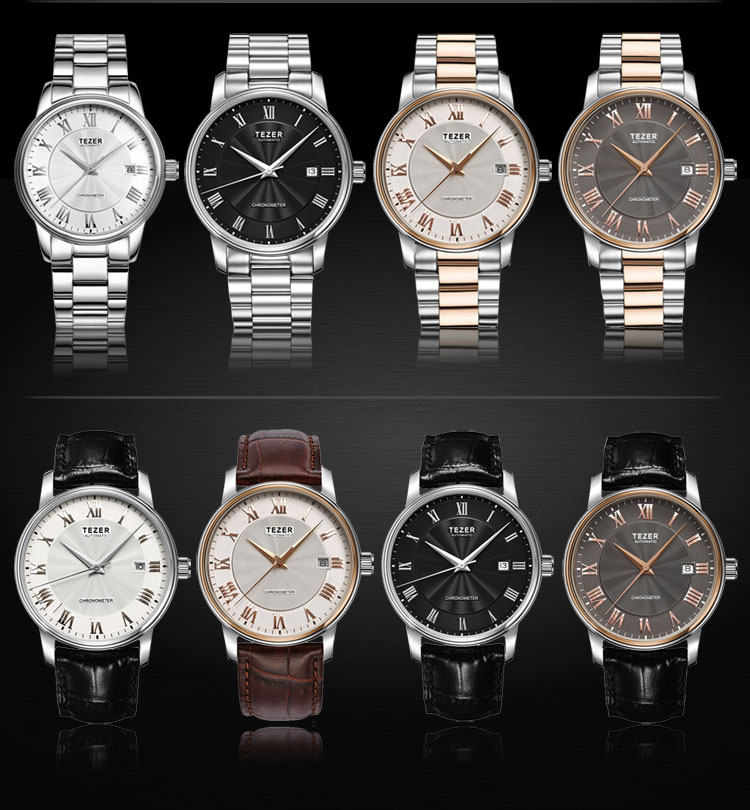 天时(tezer)手表全自动机械表防磨划蓝宝石镜面50米深度防水男表t90