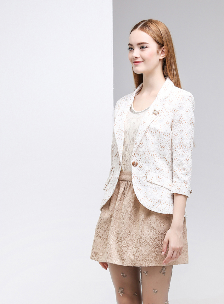红袖 秋装新款 显瘦小西装外套修身女士西服上衣H2051333A 106米色 S