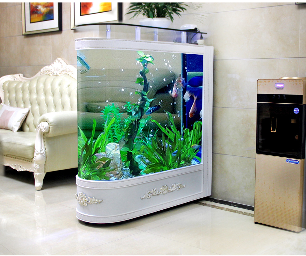 金点尚品欧式子弹头鱼缸水族箱客厅隔断玻璃金鱼缸1.