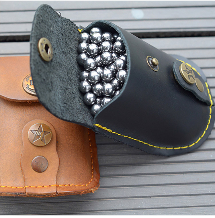 雷佰 牛皮弹弓钢珠包钢球皮套小腰包强力磁铁皮兜便携挂包弓粮袋弹弓