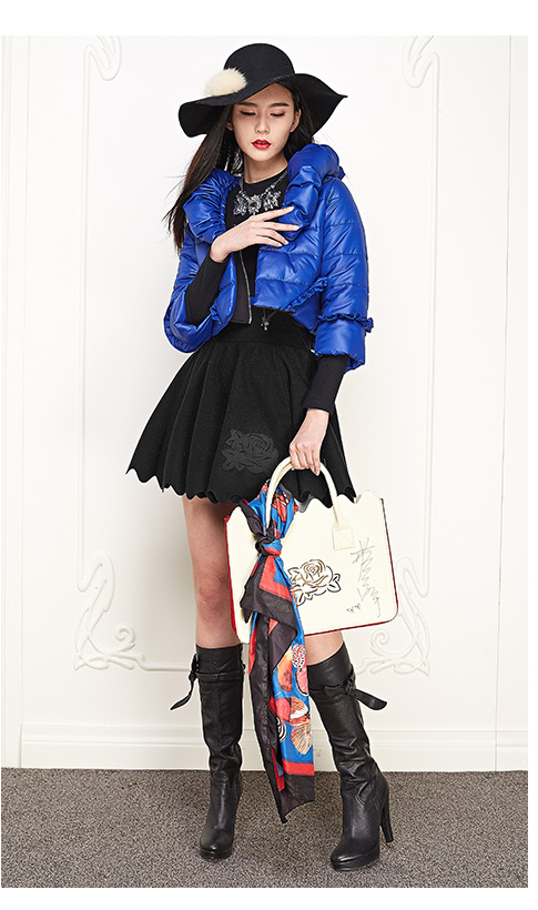 伊芙丽2015冬版女神新衣立领短款保暖时尚棉衣141021182281 宝蓝 s