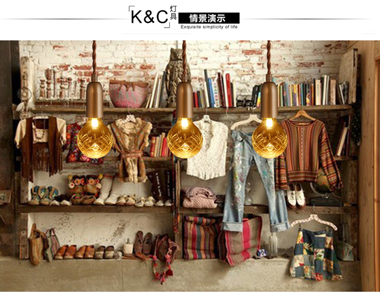 
                                        kc灯具 现代简约LED水晶刻花玻璃吊灯咖啡店服装店装饰吊灯灯泡灯 1420-1白光                