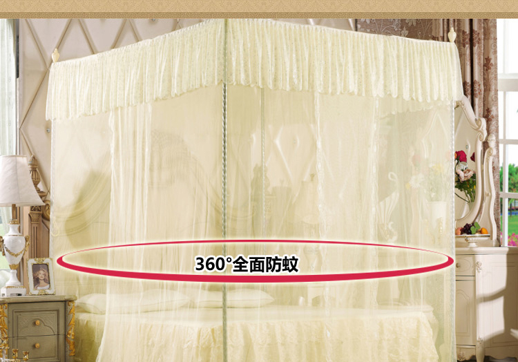 
                                        晶丽莱家纺 升级三开门蚊帐 落地不锈钢管加粗方顶宫廷公主蚊帐 升级三开门米黄 1.5米床--立柱16mm                