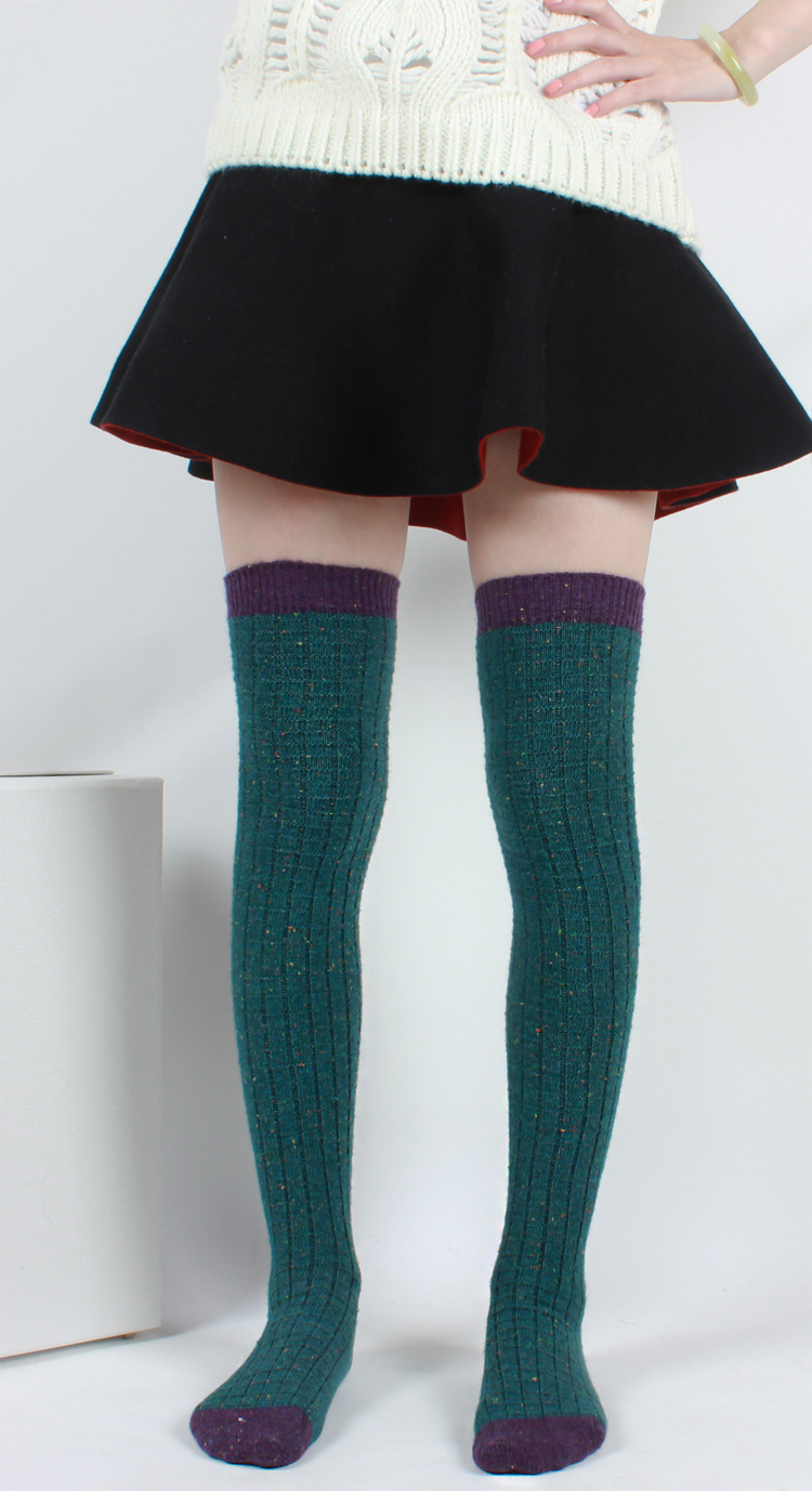 过膝长筒羊毛袜 显瘦撞色高筒打底裤袜 保暖棉毛线堆堆袜 橘色