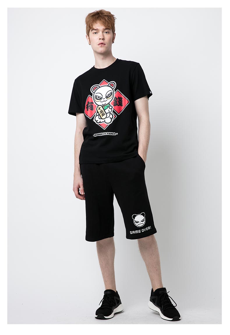 你好熊猫 设计潮牌 男款 招财猫t恤 短袖 黑色 170/m【图片 价格 品牌