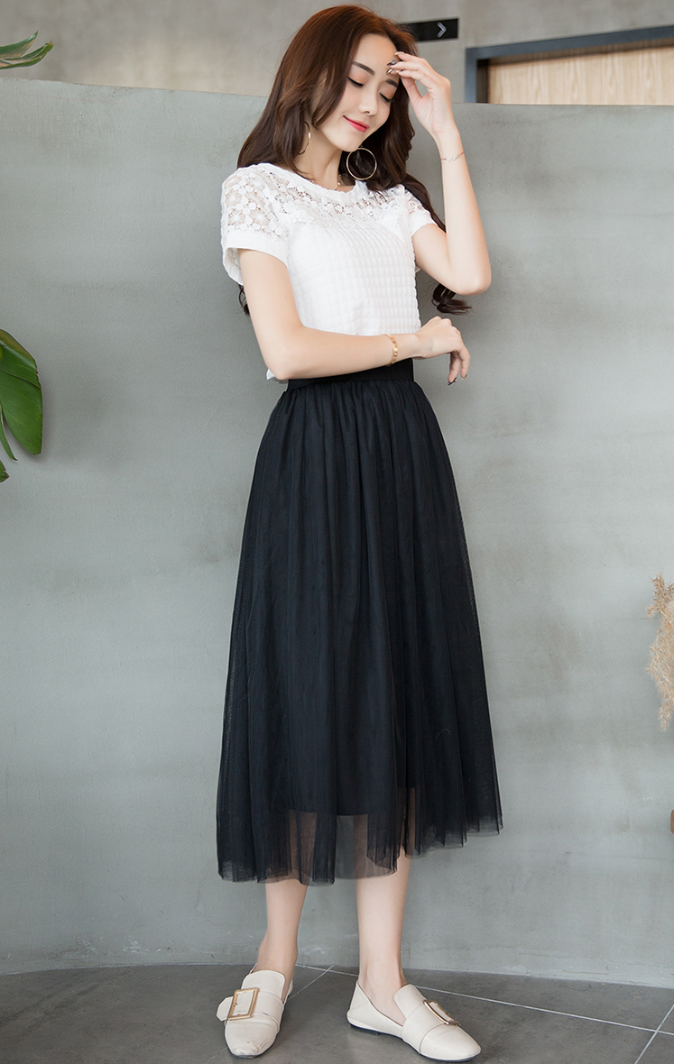 百皱裙学生2020夏季新款网纱半身裙韩版女裙中长款显瘦大摆百褶裙高腰